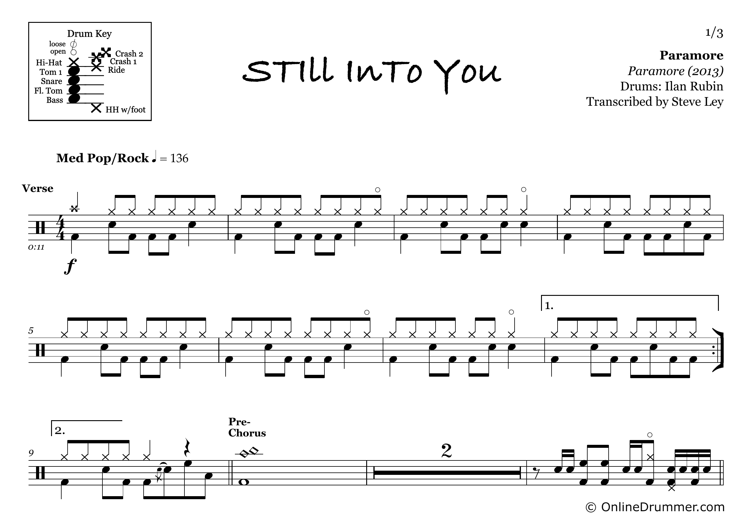Still Into You - Paramore - Drum Sheet Music