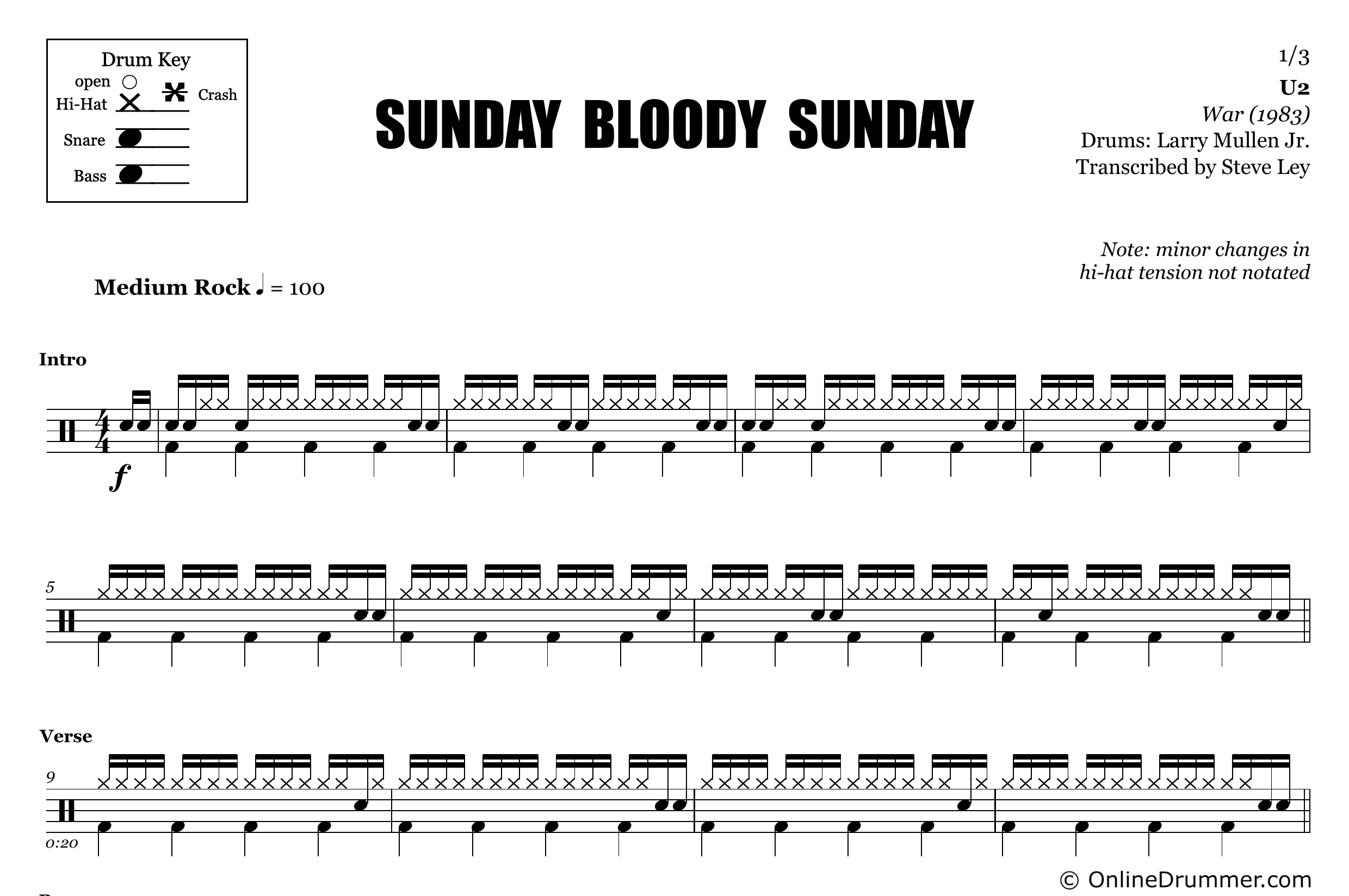 Sunday Bloody Sunday - U2 - Drum Sheet Music