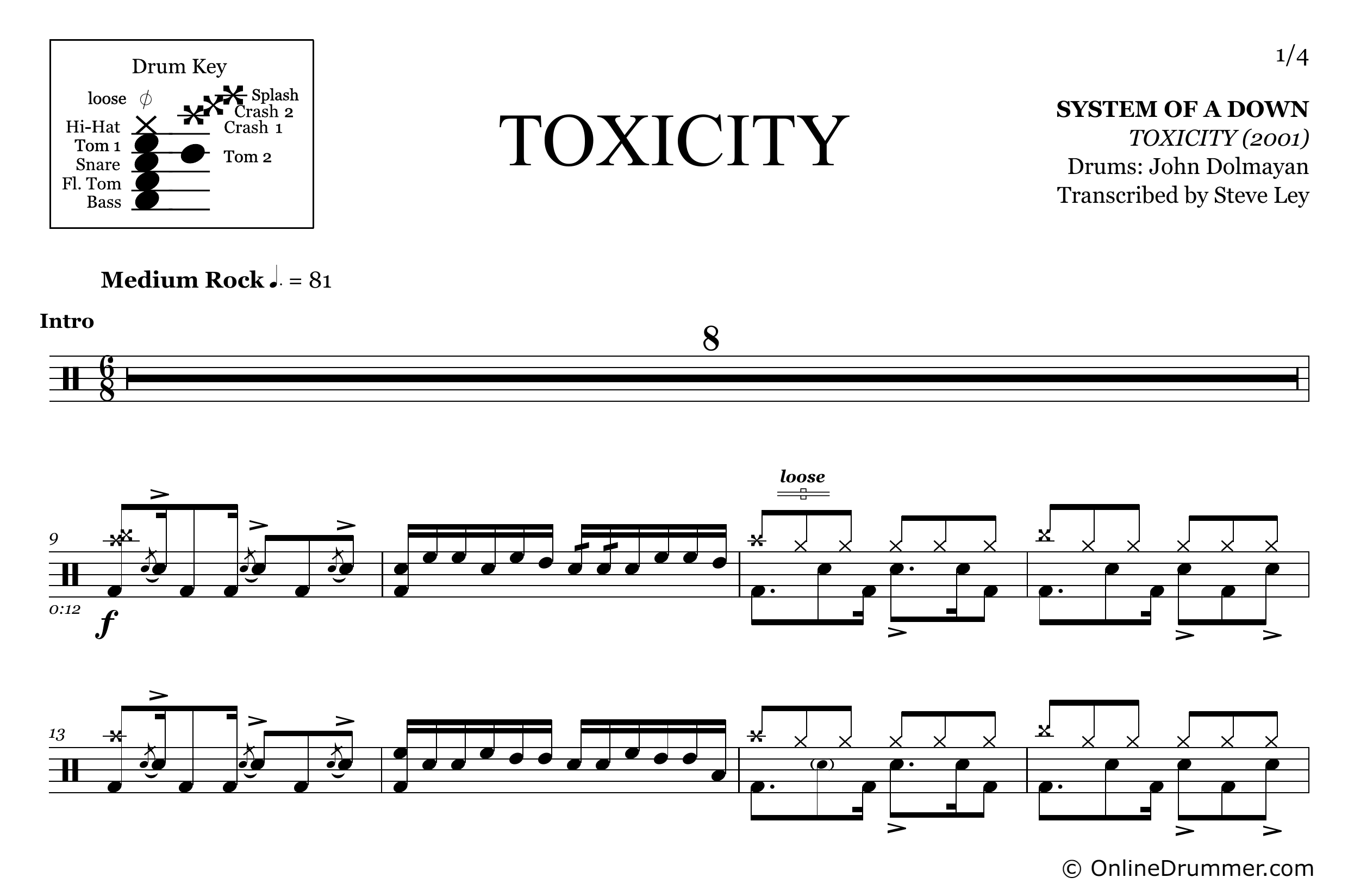 Toxicity - System of a Down - Drum Sheet Music