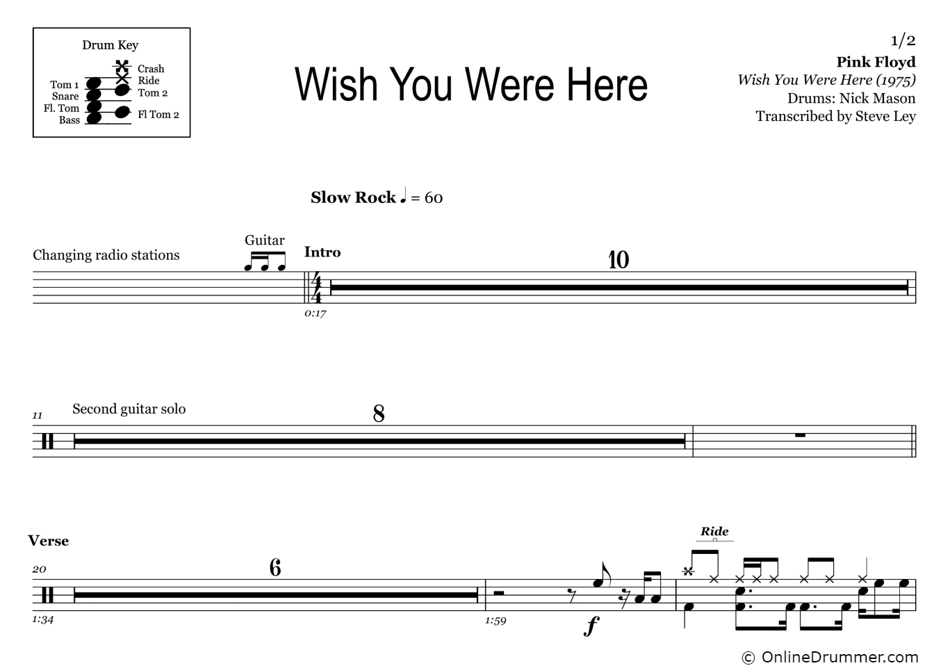 Wish You Were Here - Pink Floyd - Drum Sheet Music