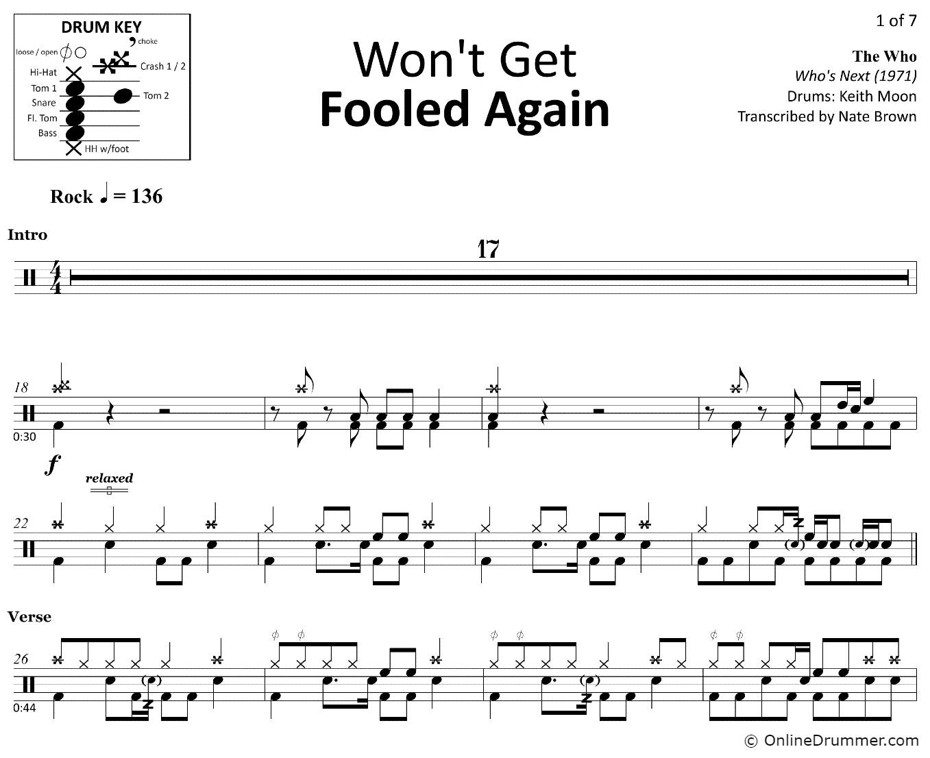 Won't Get Fooled Again - The Who - Drum Sheet Music