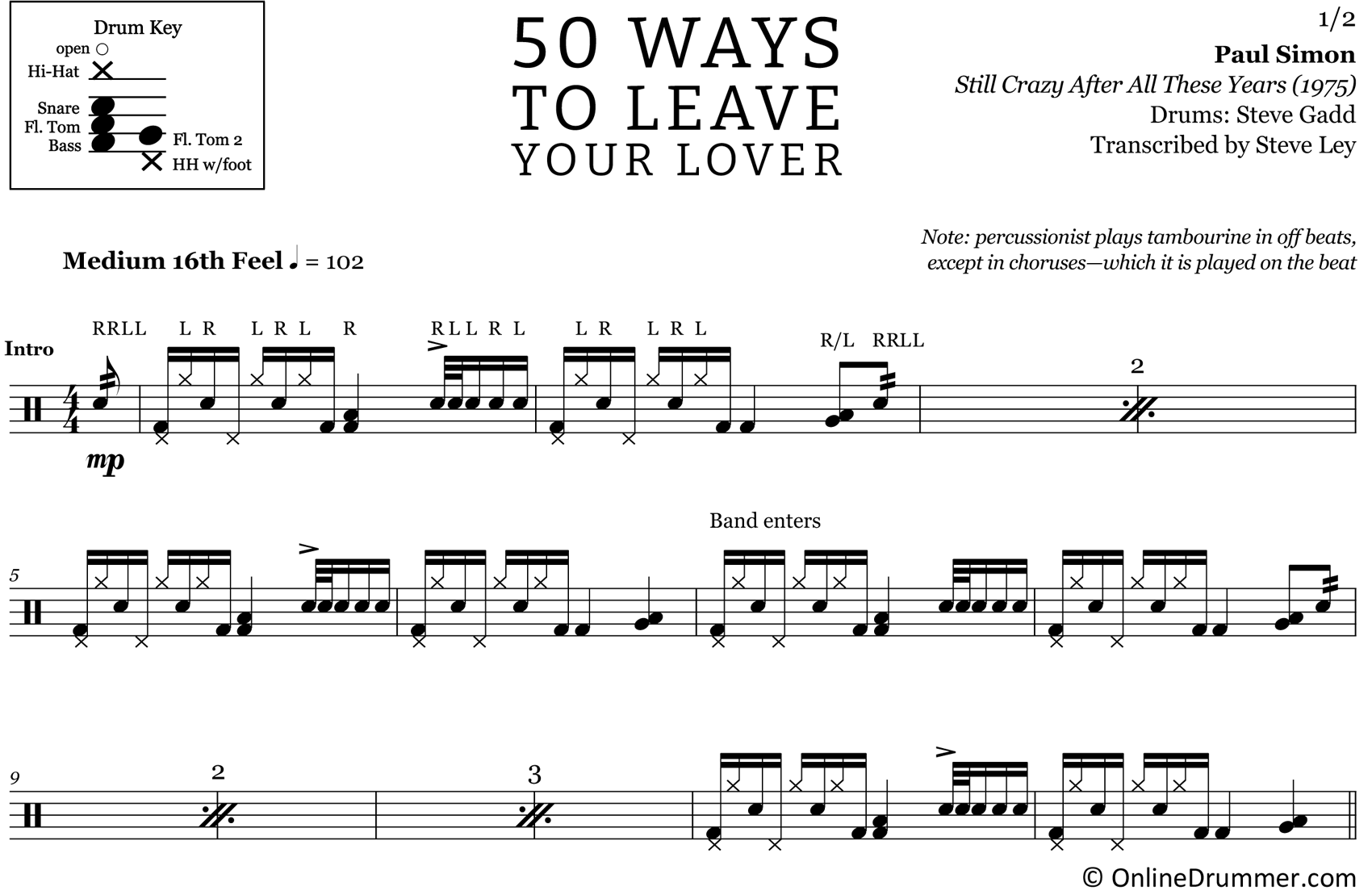 50 Ways To Leave Your Lover - Paul Simon - Drum Sheet Music