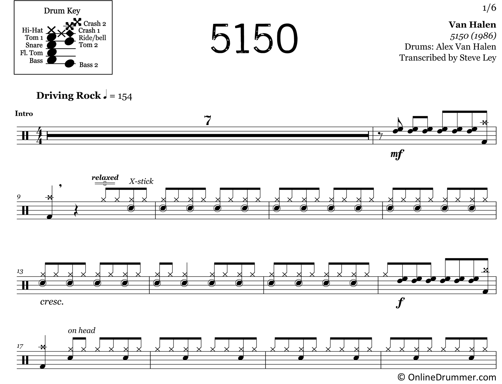 5150 - Van Halen - Drum Sheet Music