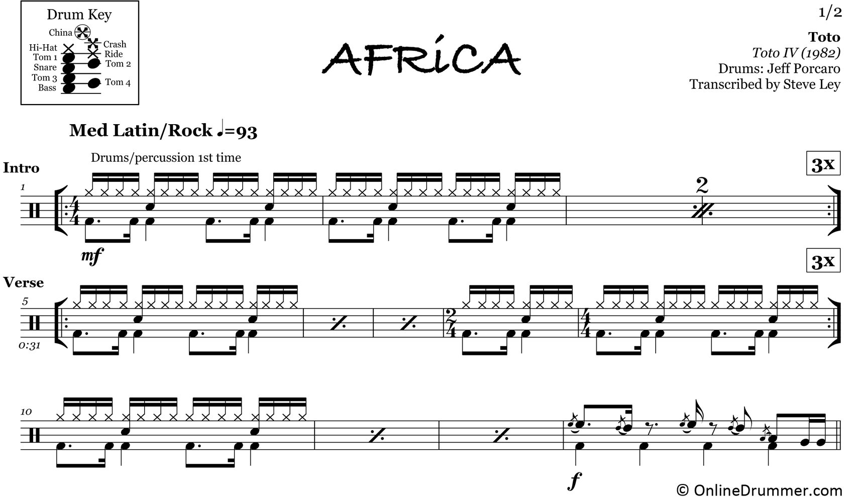 Africa - Toto - Drum Sheet Music