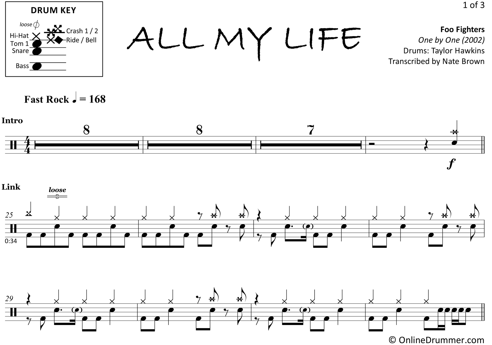 All My Life - Foo Fighters - Drum Sheet Music
