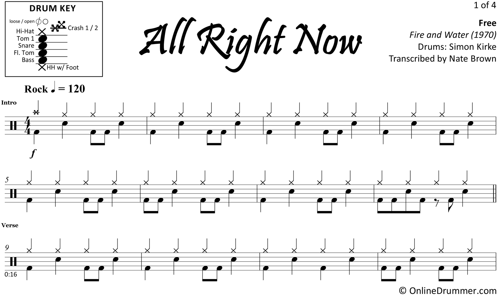 All Right Now - Free - Drum Sheet Music