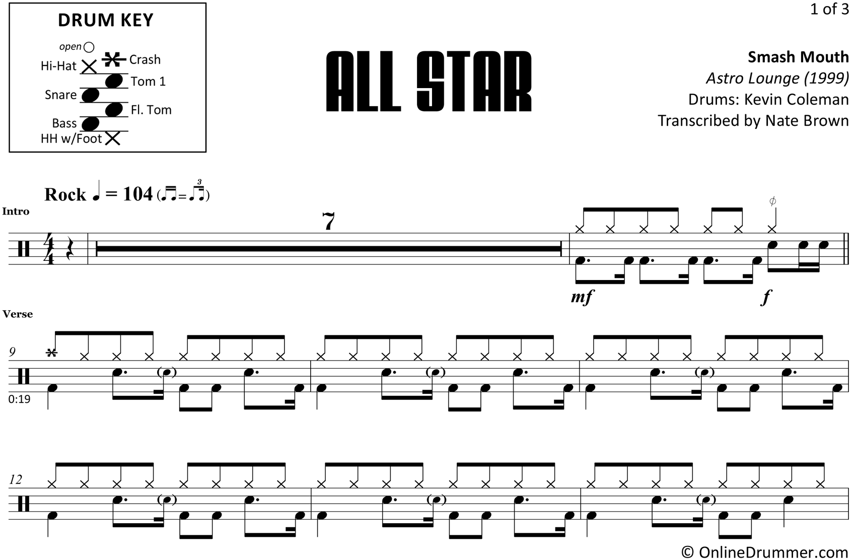 All Star - Smash Mouth - Drum Sheet Music