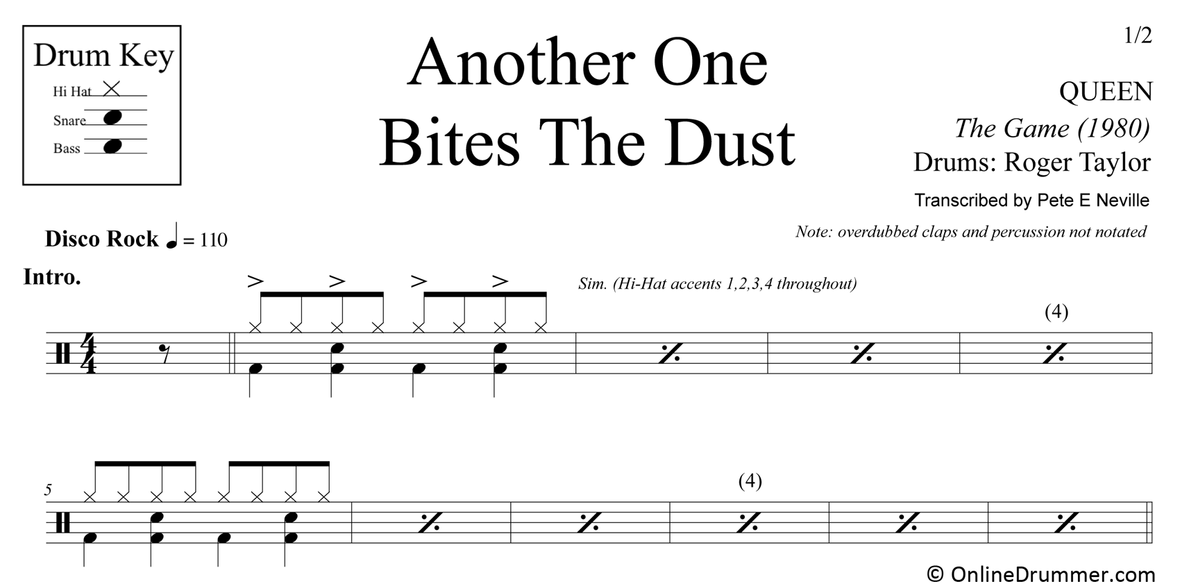 Another One Bites The Dust - Queen - Drum Sheet Music