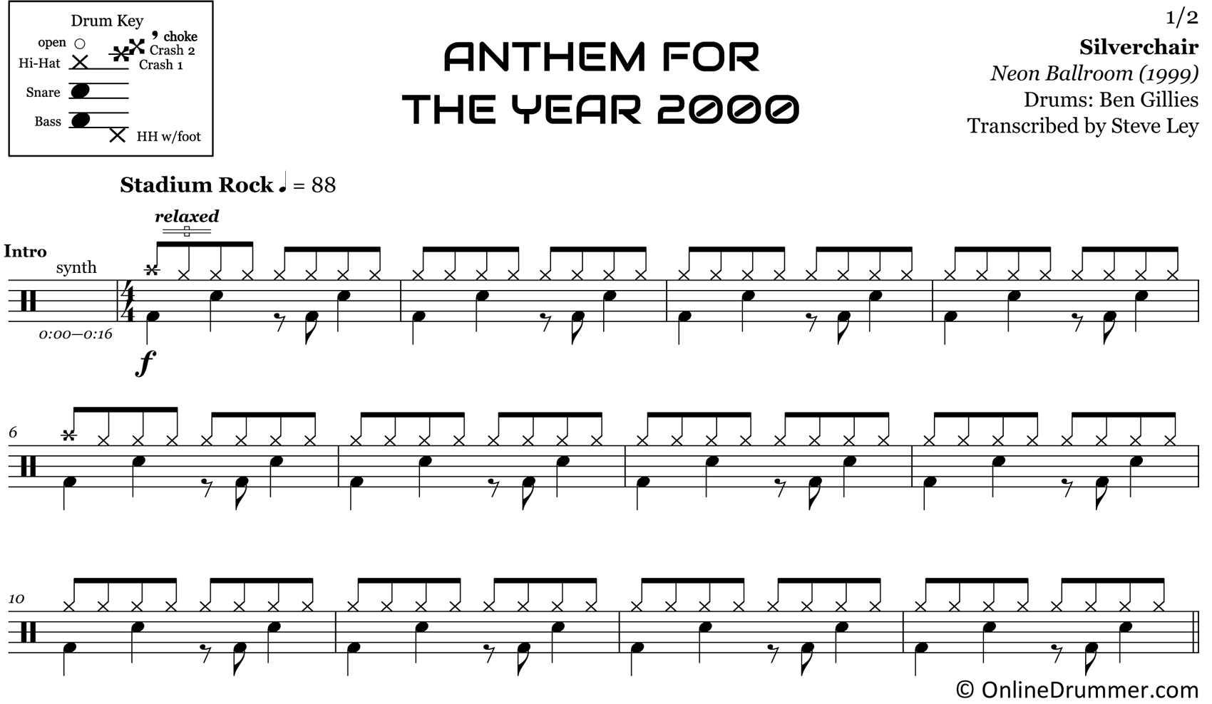 Anthem for the Year 2000 - Silverchair - Drum Sheet Music