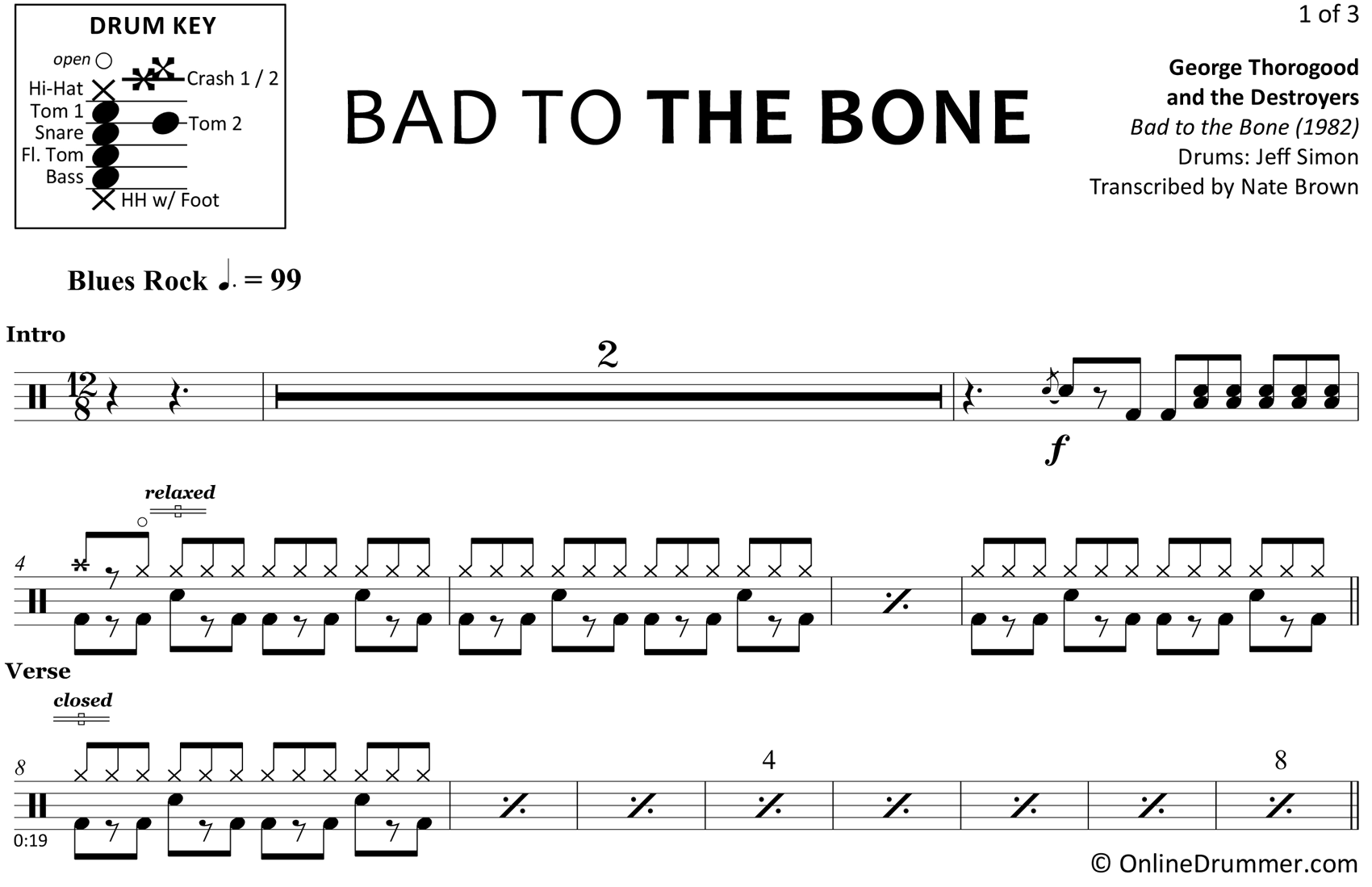 Bad to the Bone - George Thorogood and the Destroyers - Drum Sheet Music