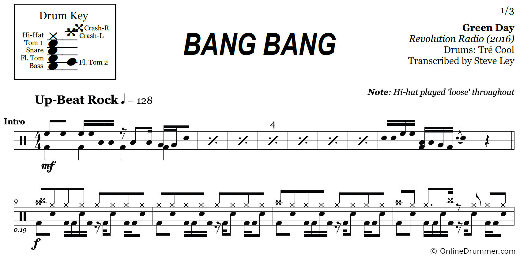Bang Bang - Green Day - Drum Sheet Music