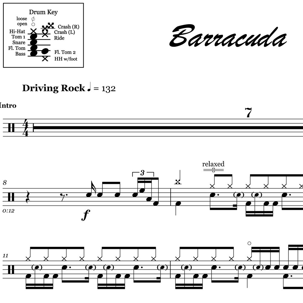 Barracuda Heart Drum Sheet Music