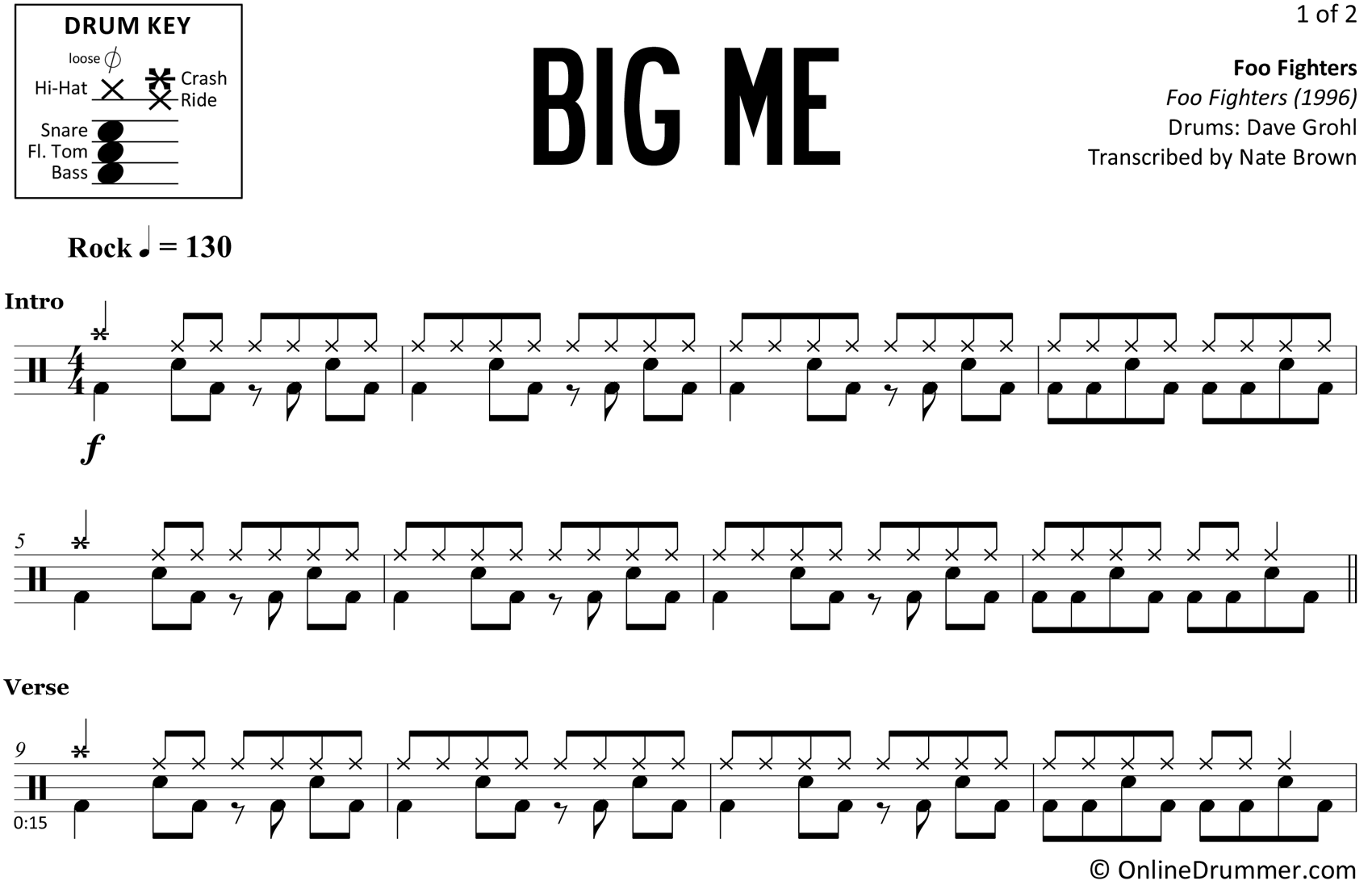 Big Me - Foo Fighters - Drum Sheet Music