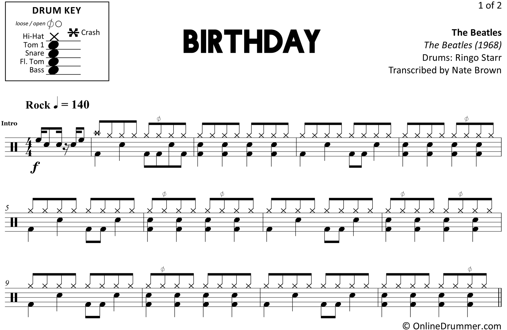 Birthday - The Beatles - Drum Sheet Music