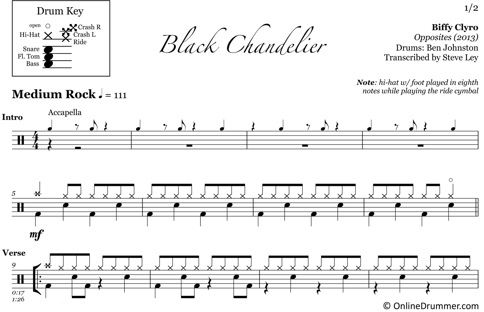 Black Chandelier - Biffy Clyro - Drum Sheet Music