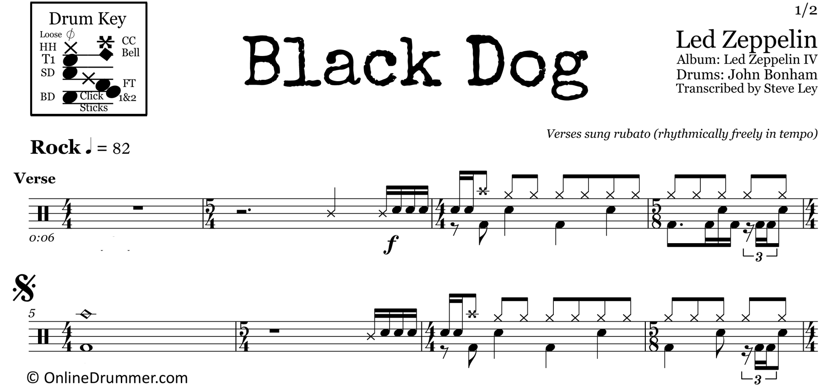 Black Dog - Led Zeppelin - Drum Sheet Music