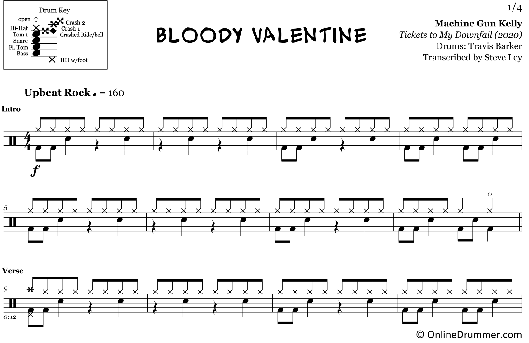 Bloody Valentine - Machine Gun Kelly - Drum Sheet Music