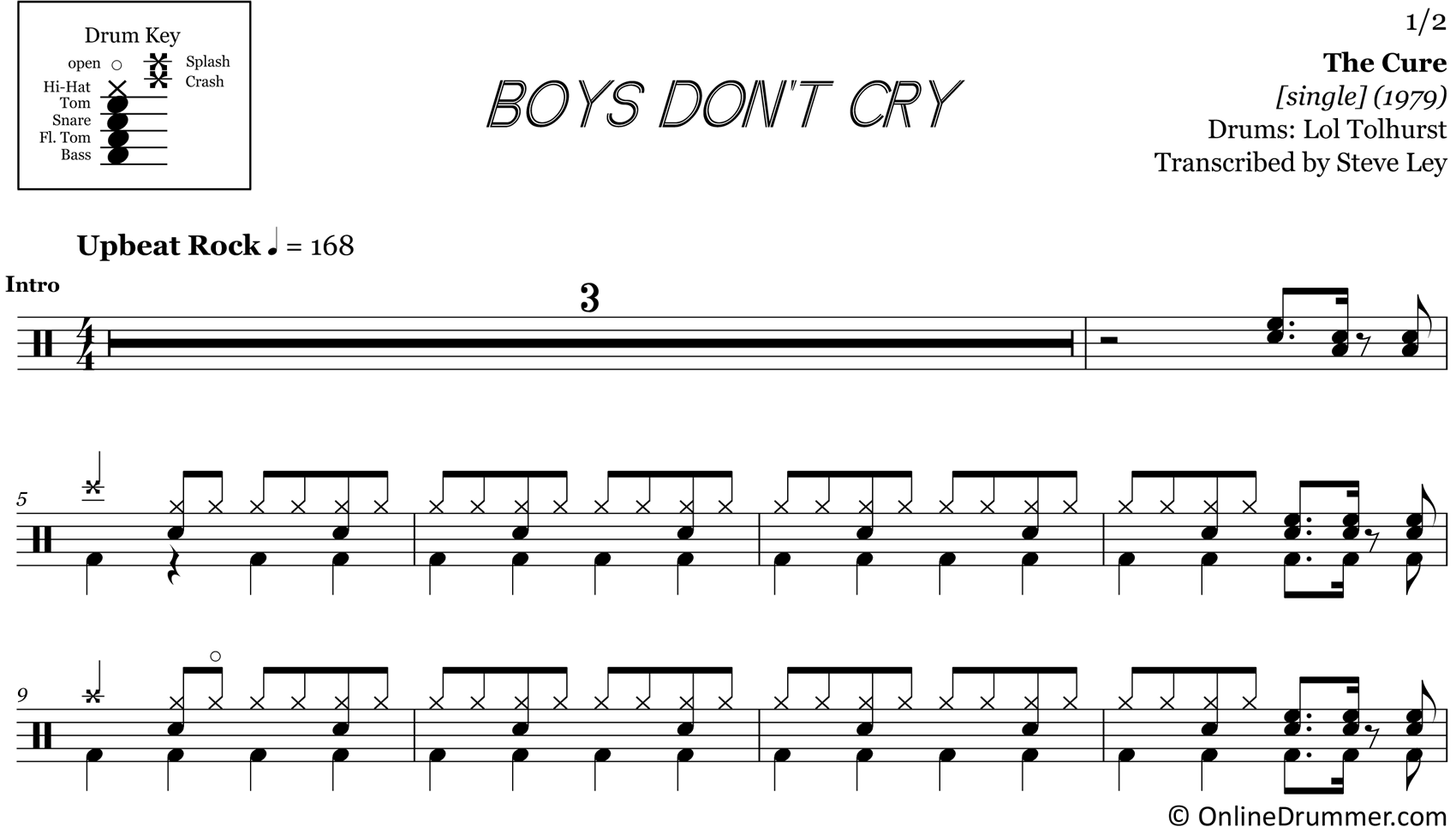 Boys Don't Cry - The Cure - Drum Sheet Music