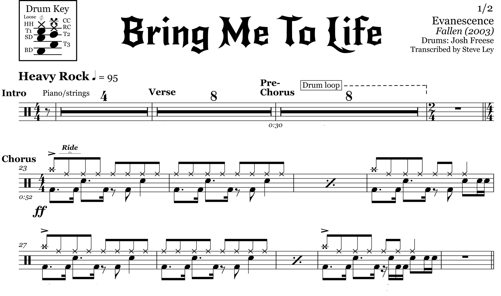 Bring Me To Life - Evanescence - Drum Sheet Music