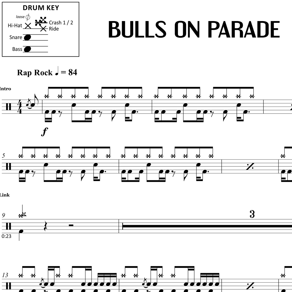 Bulls on Parade - Rage Against the Machine - Drum Sheet Music Rage against the machine bulls on parade bass tab