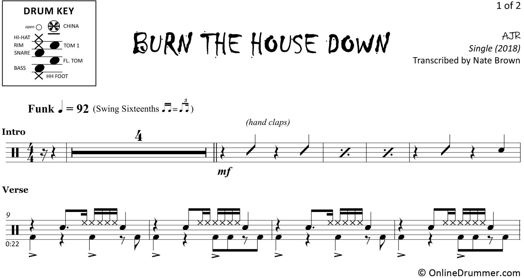 Burn The House Down - AJR - Drum Sheet Music
