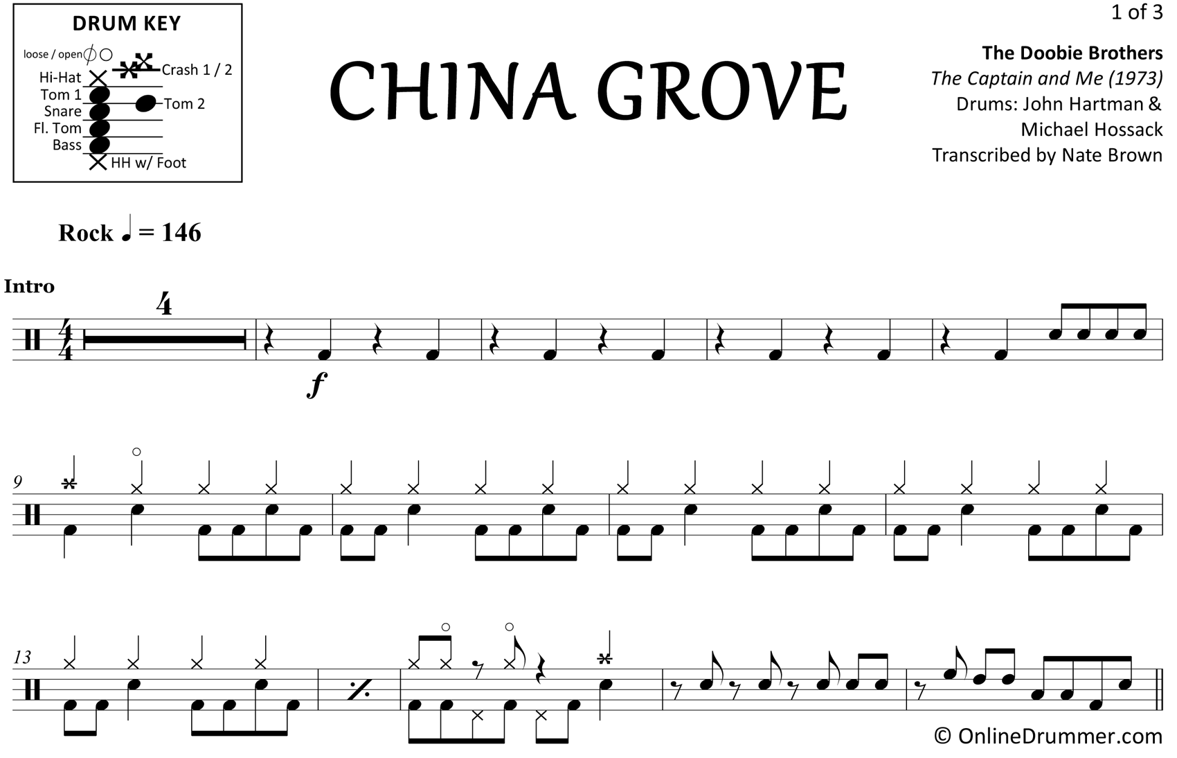 China Grove - The Doobie Brothers - Drum Sheet Music