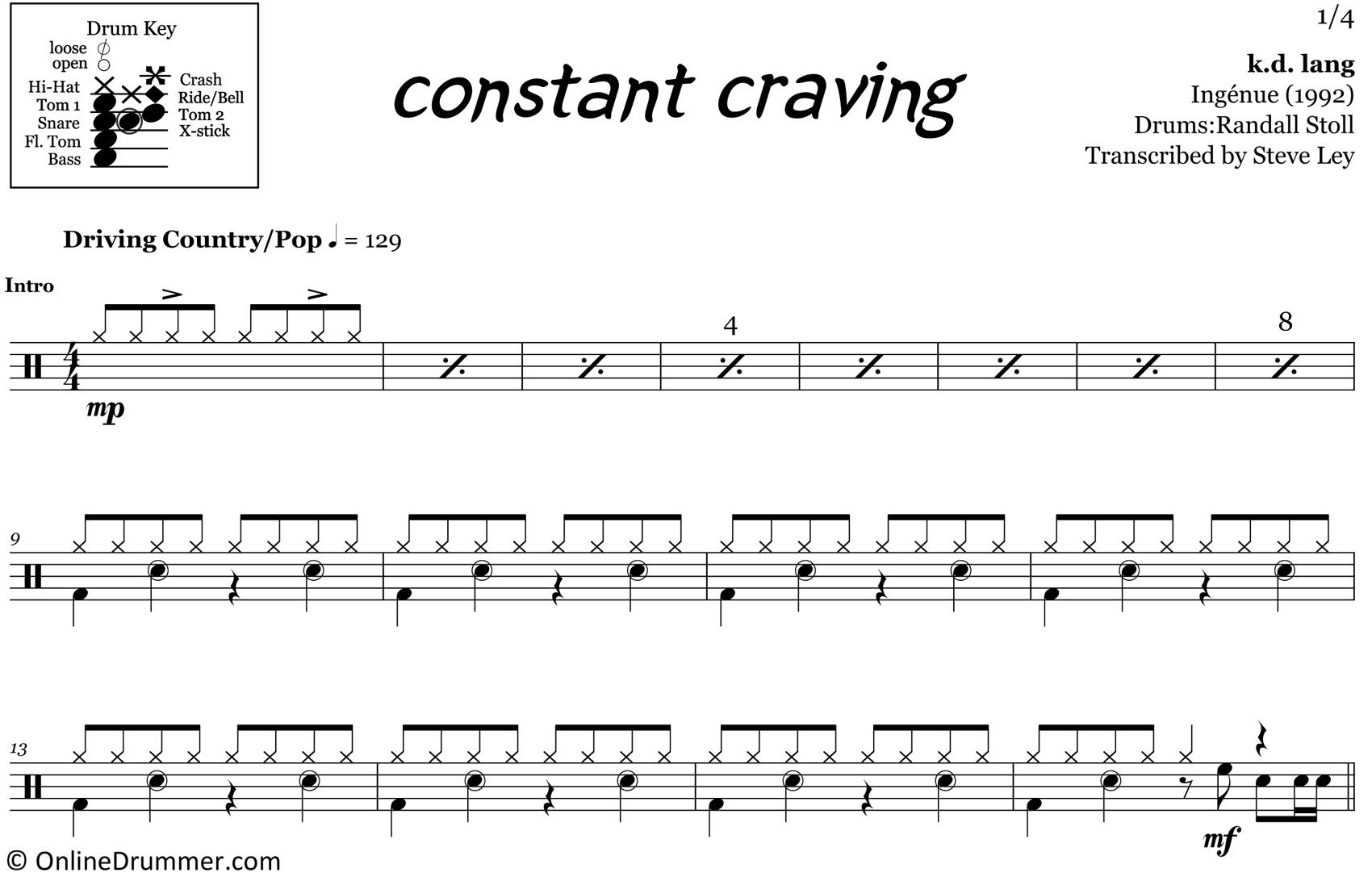 Constant Craving - K.D. Lang - Drum Sheet Music