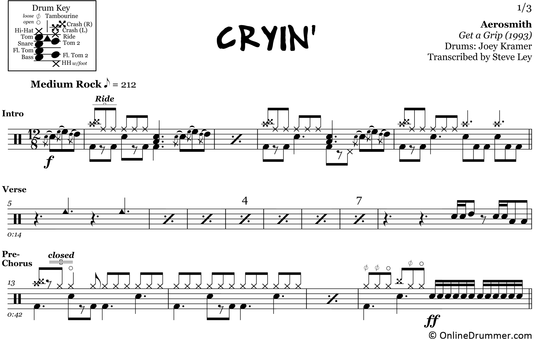 Cryin' - Aerosmith - Drum Sheet Music