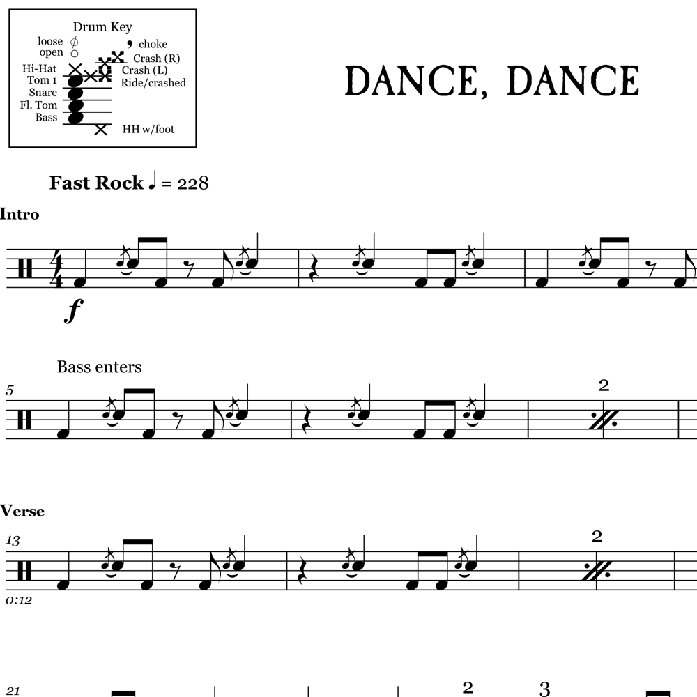 Dance, Dance - Fall Out Boy - Drum Sheet Music