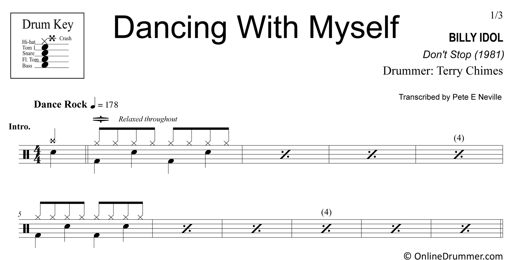 Dancing With Myself - Billy Idol - Drum Sheet Music