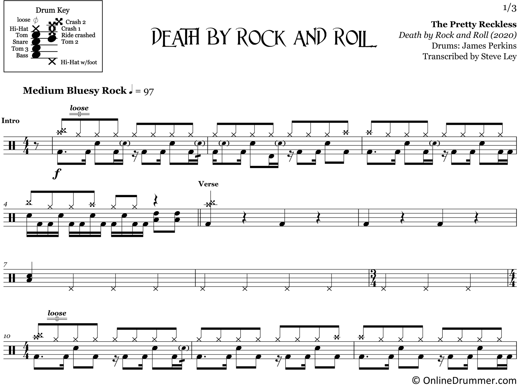 Death by Rock and Roll - The Pretty Reckless - Drum Sheet Music