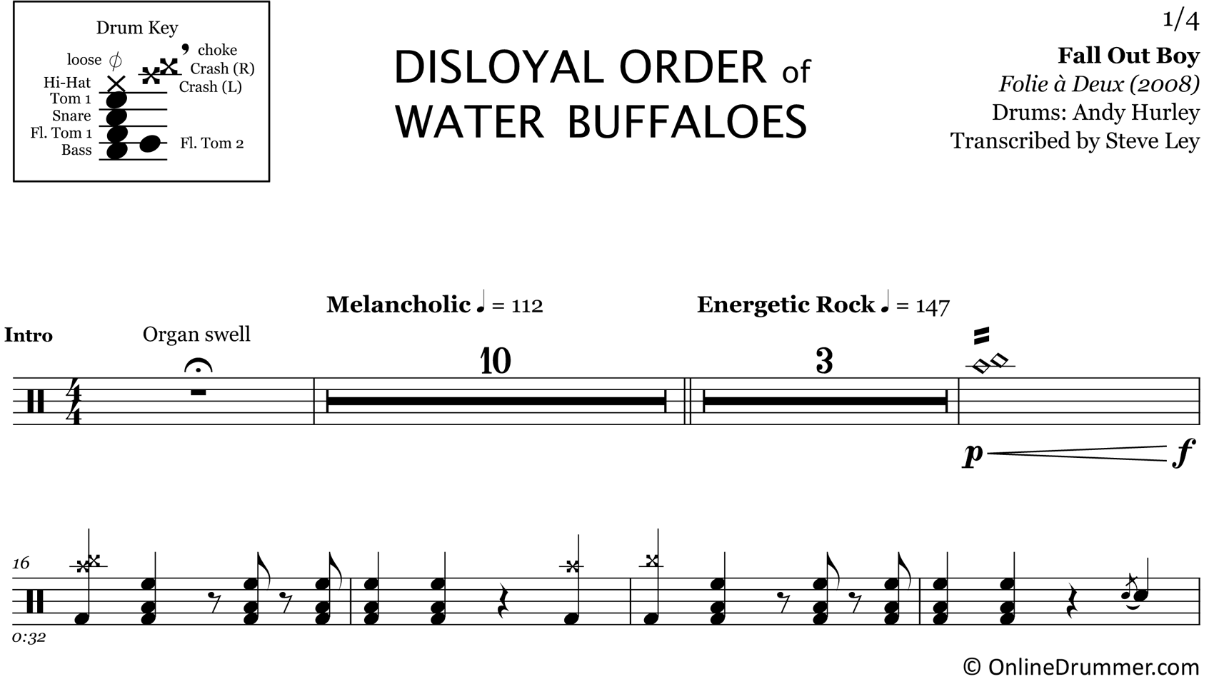 Disloyal Order of Water Buffaloes - Fall Out Boy - Drum Sheet Music