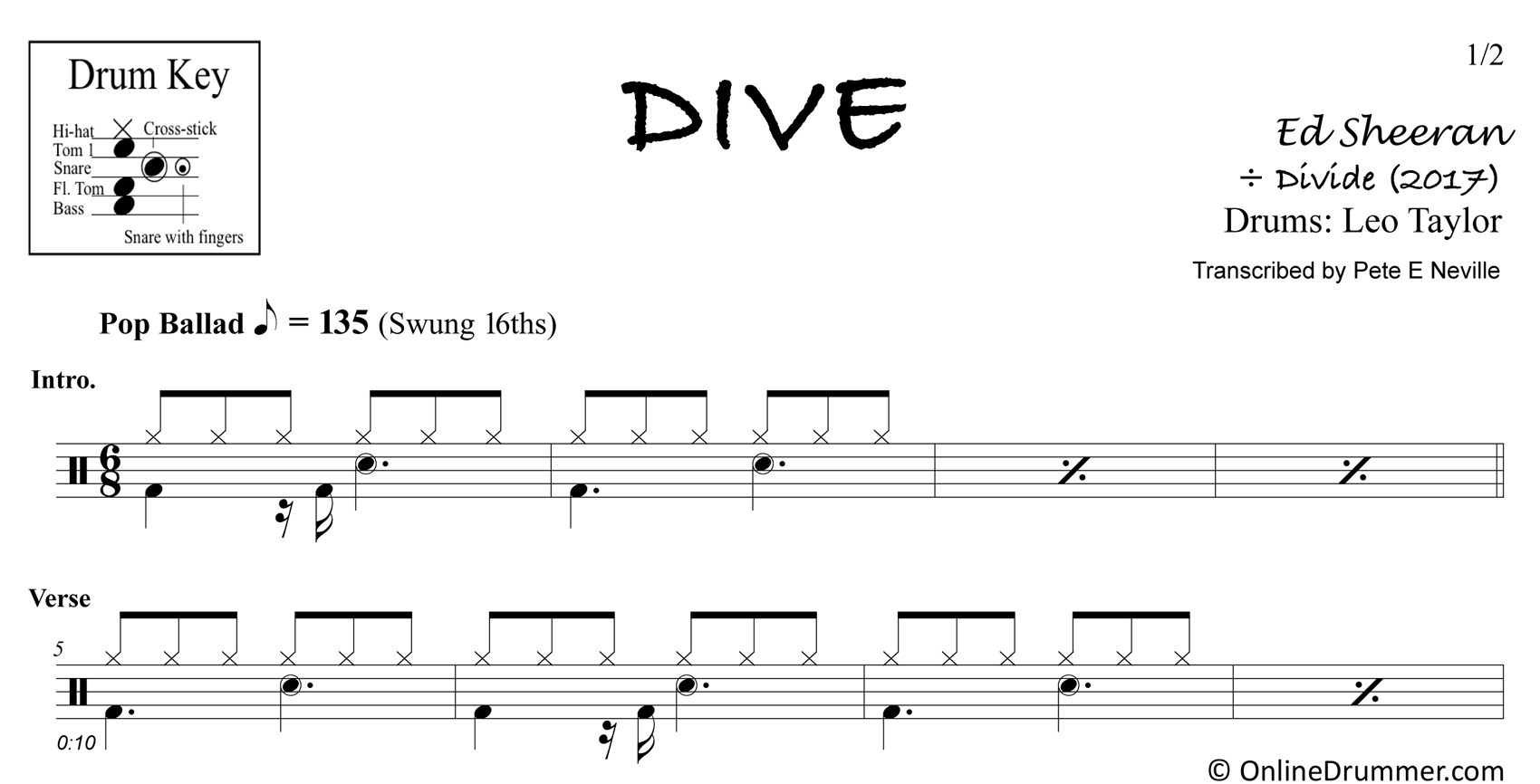 Dive - Ed Sheeran - Drum Sheet Music