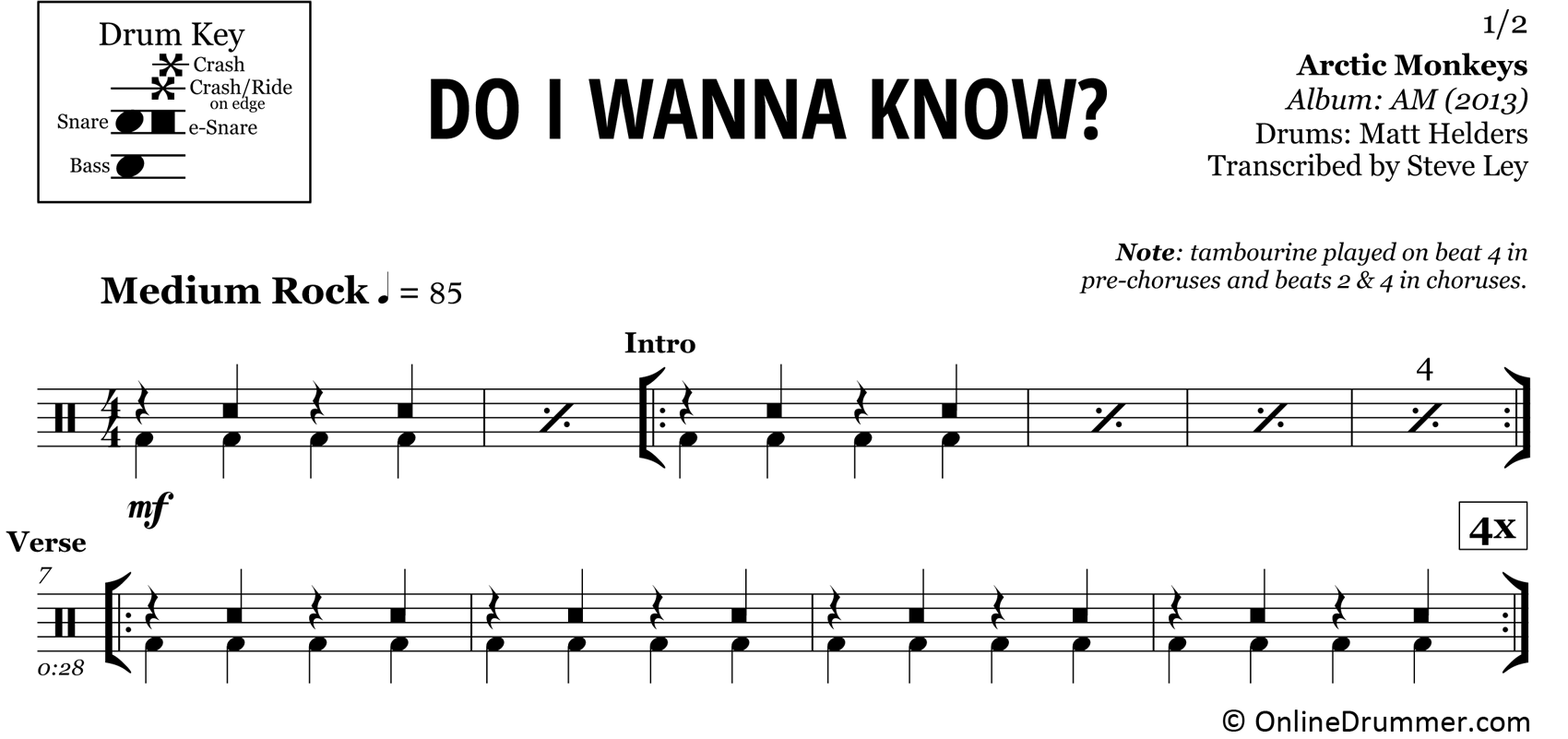 Do I Wanna Know - Arctic Monkeys - Drum Sheet Music