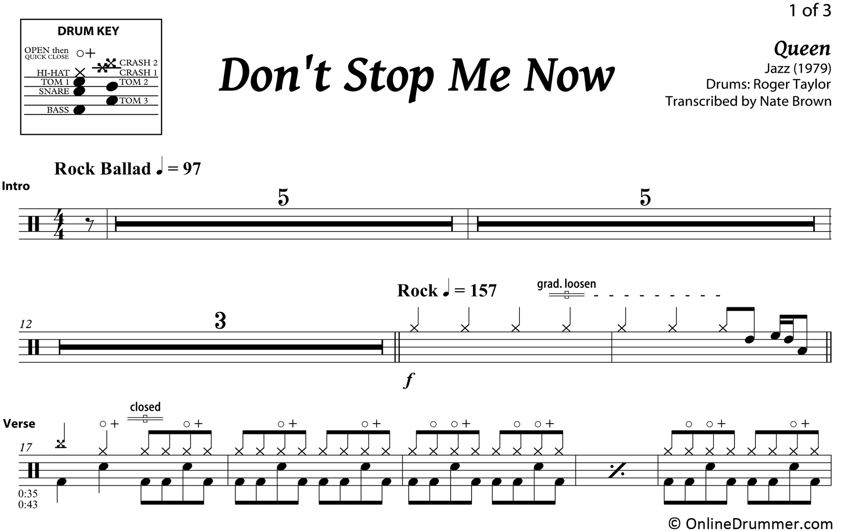 Don't Stop Me Now - Queen - Drum Sheet Music