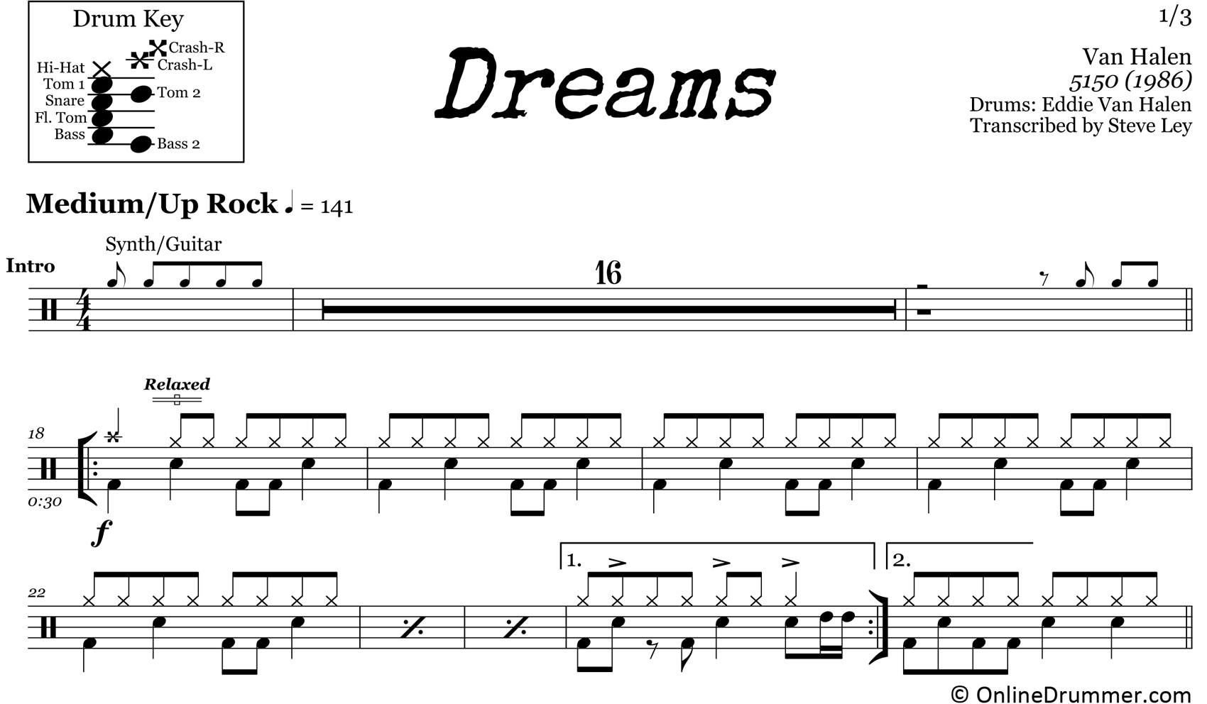 Dreams - Van Halen - Drum Sheet Music