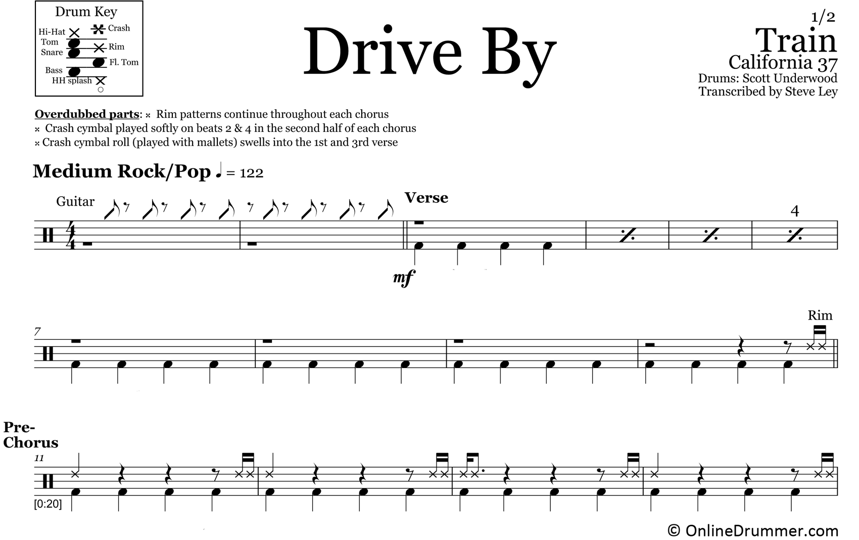 Drive By - Train - Drum Sheet Music