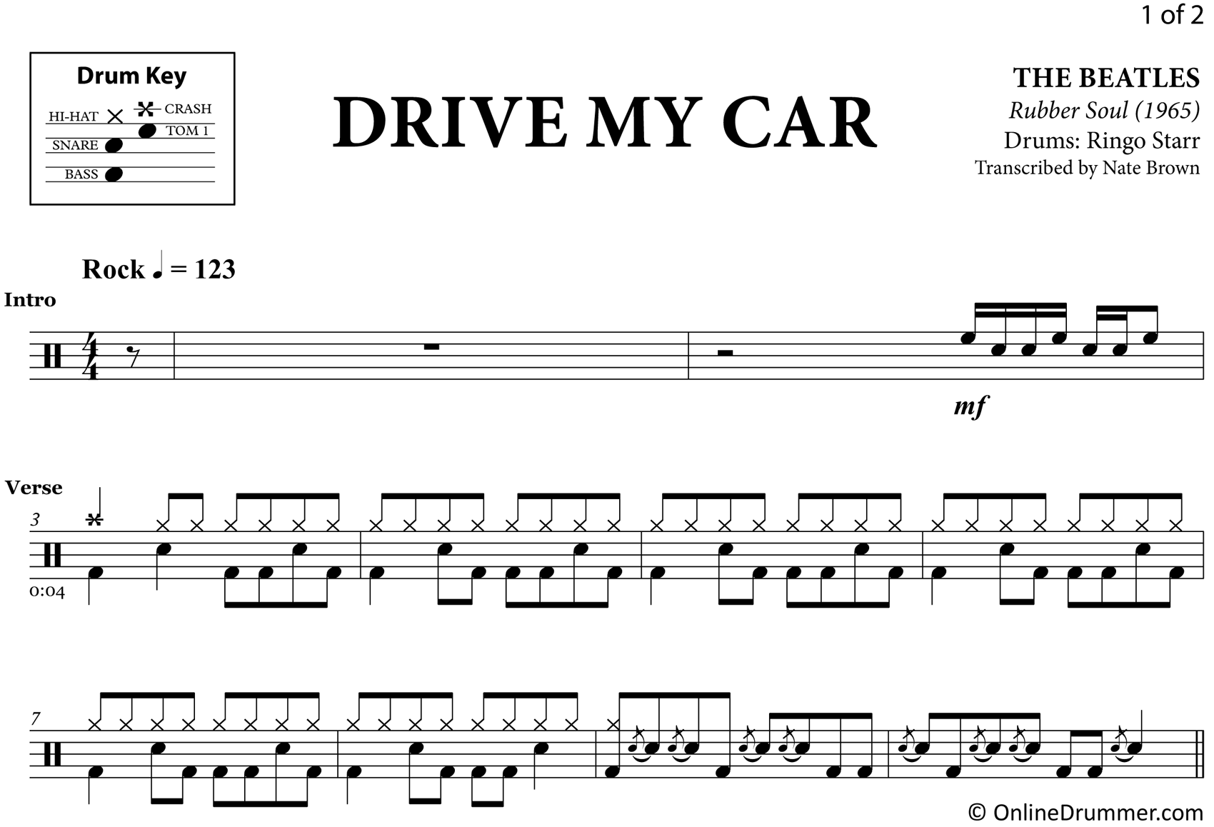 Drive My Car - The Beatles - Drum Sheet Music