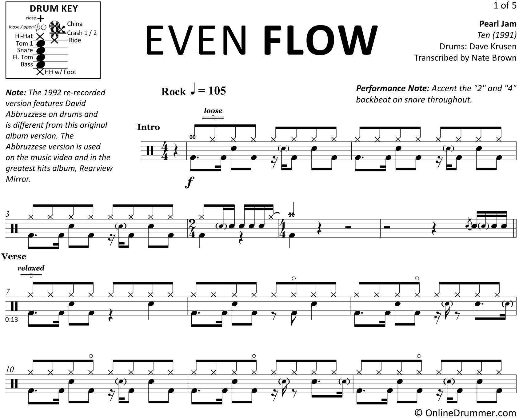 Even Flow - Pearl Jam - Drum Sheet Music