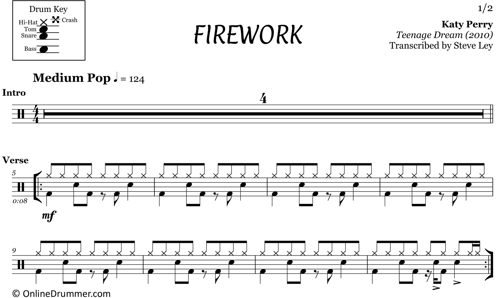 Firework - Katy Perry - Drum Sheet Music