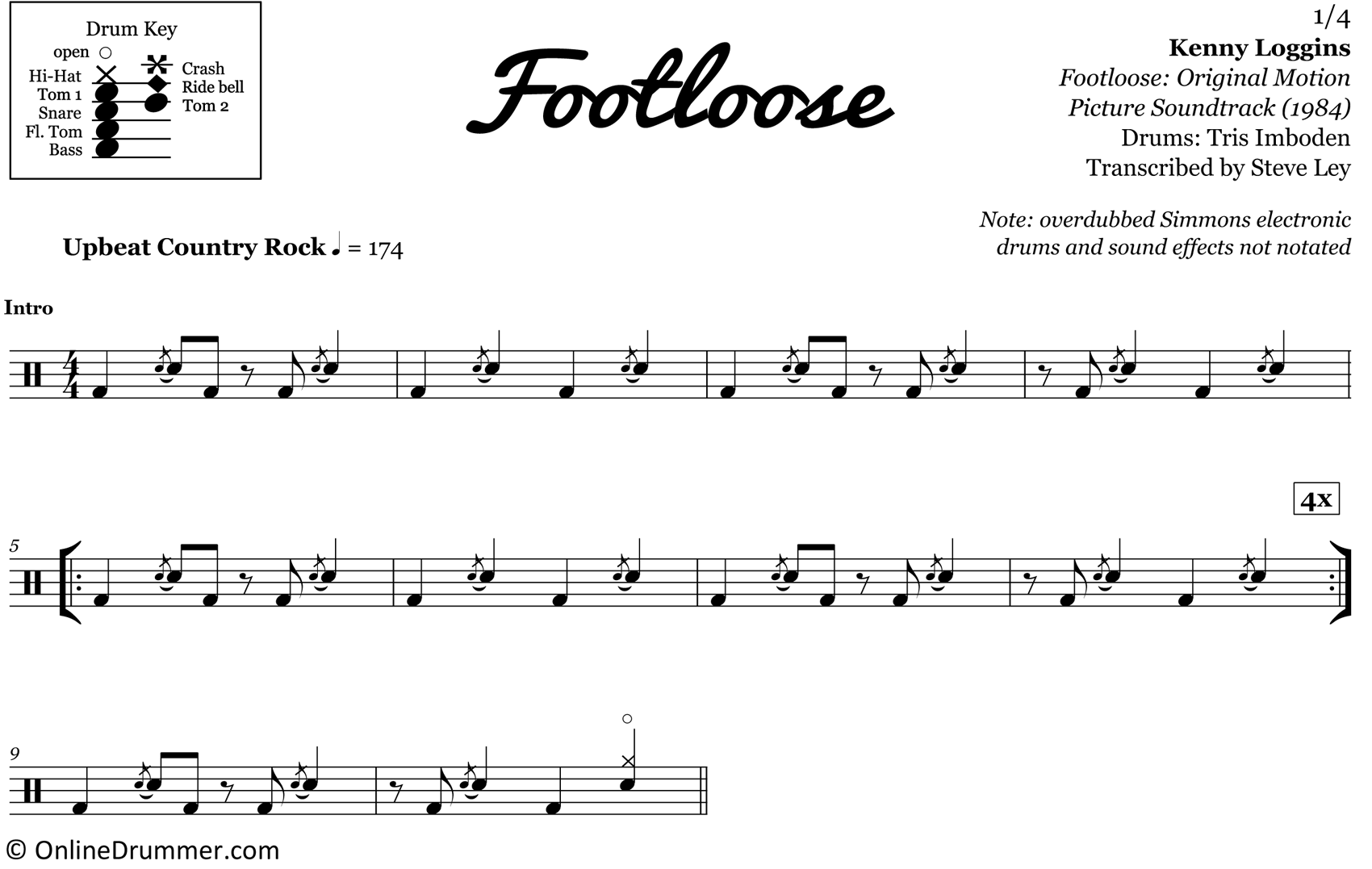 Footloose - Kenny Loggins - Drum Sheet Music
