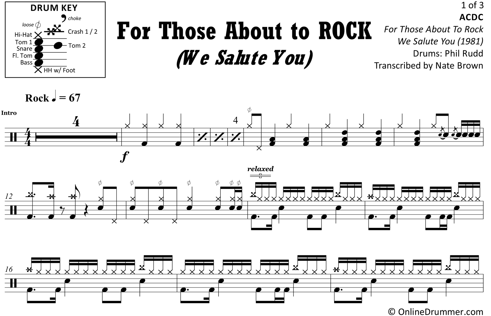 For Those About To Rock (We Salute You) - ACDC - Drum Sheet Music