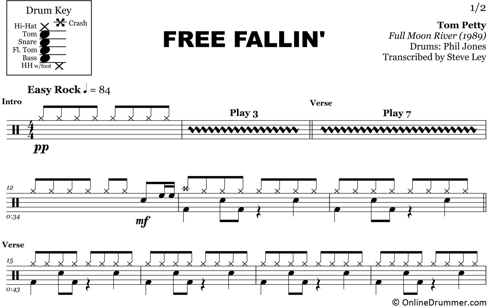 Free Fallin' - Tom Petty - Drum Sheet Music