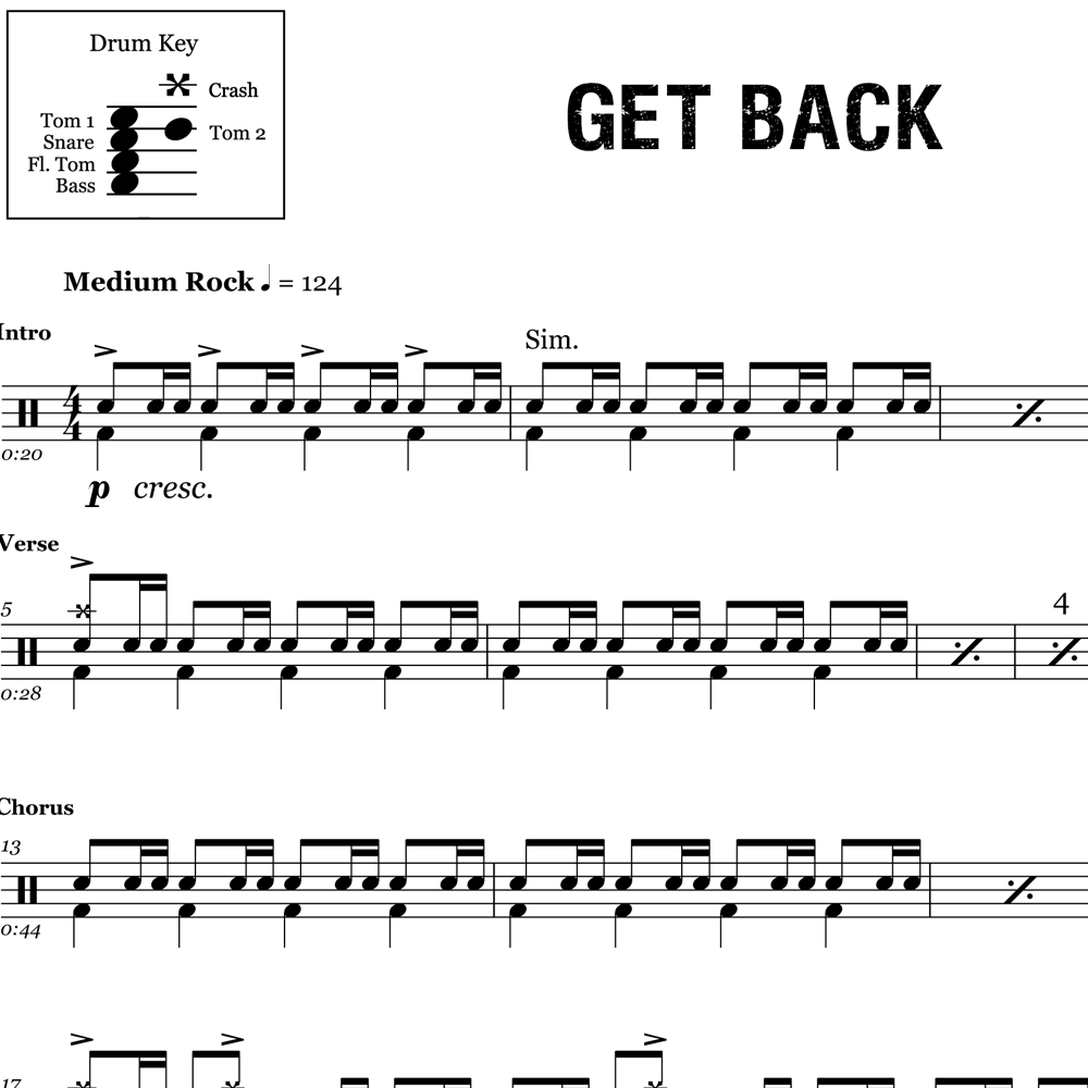Get Back - The Beatles from the album Let it Be (1970). This sheet music is transcribed