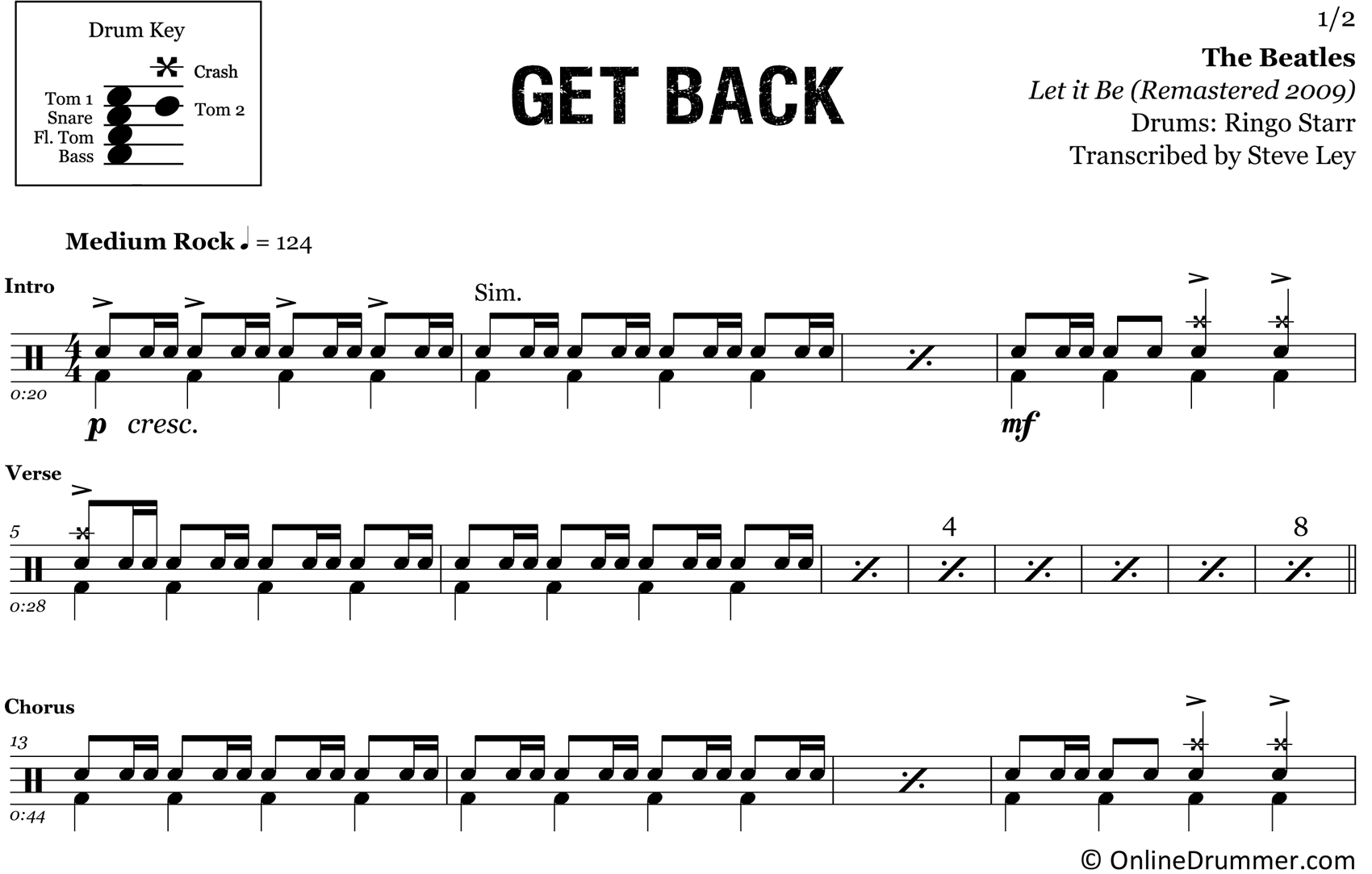 Get Back - The Beatles - Drum Sheet Music