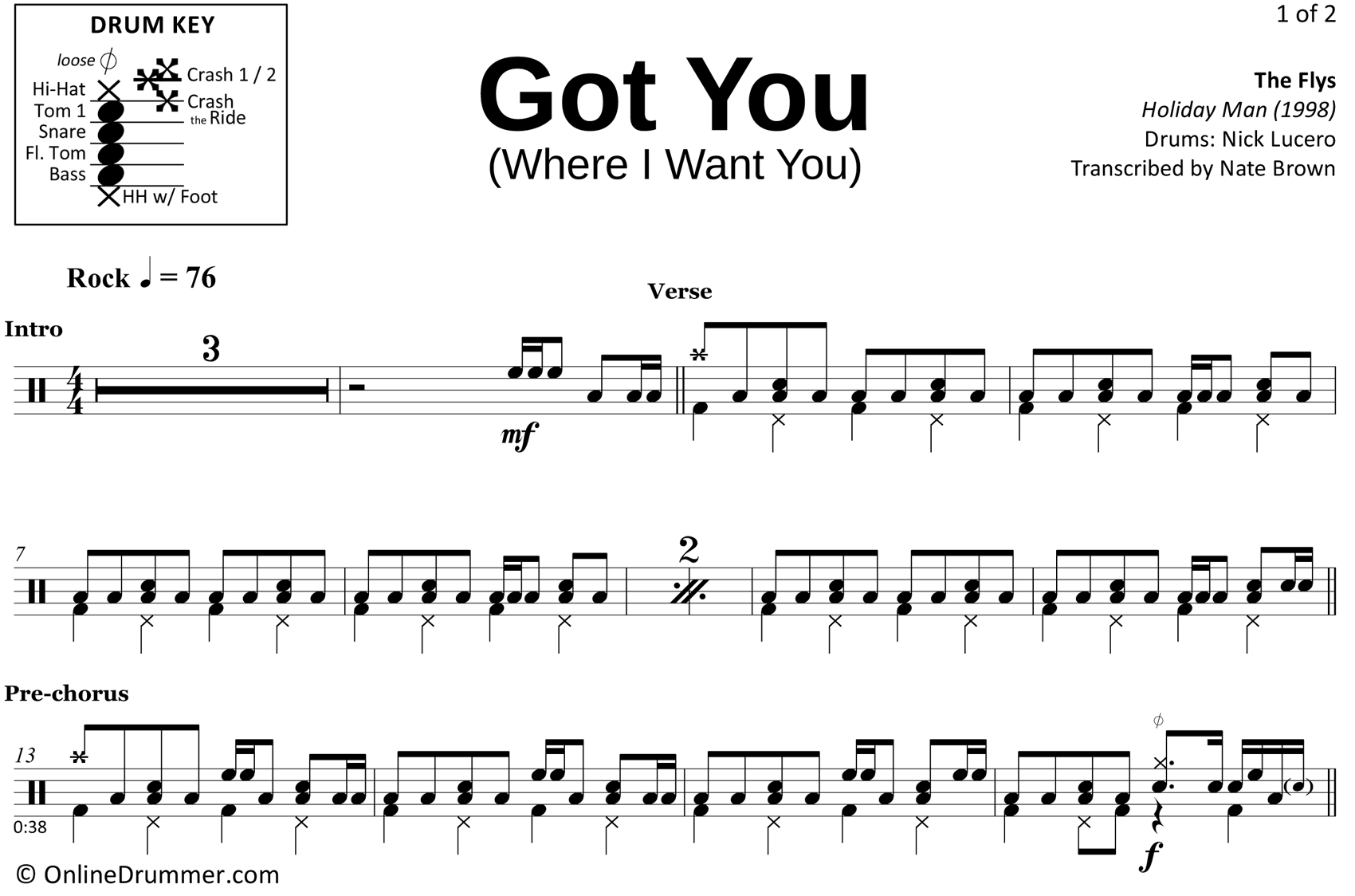 Got You (Where I Want You) - The Flys - Drum Sheet Music