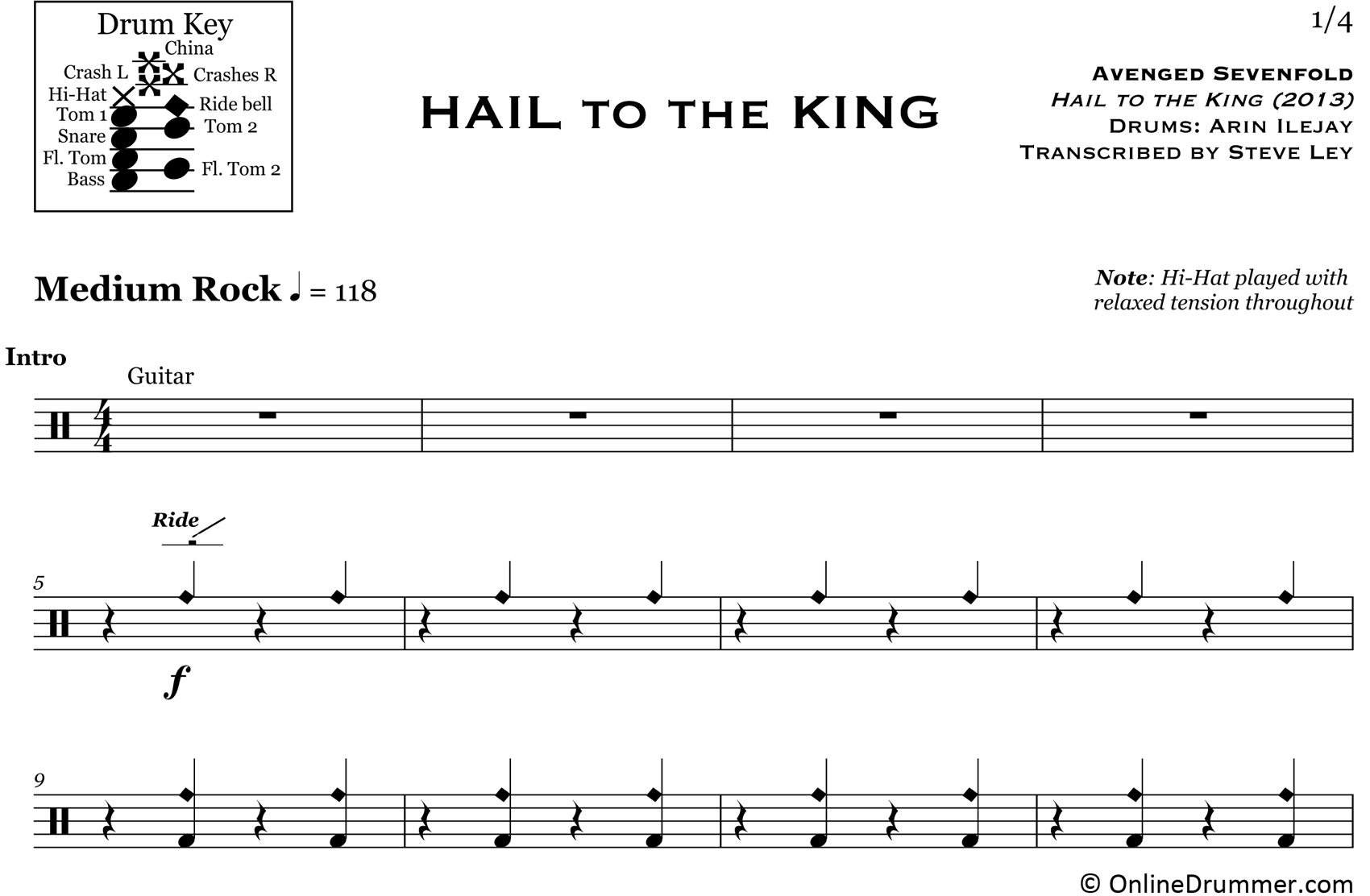 Hail to the King - Avenged Sevenfold - Drum Sheet Music