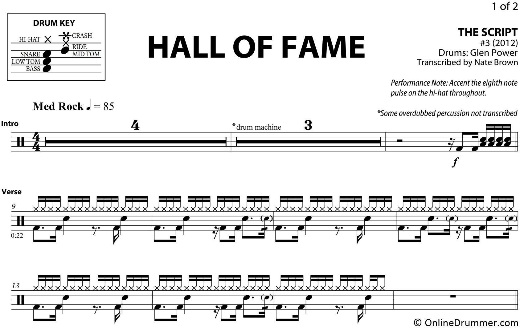 Hall of Fame - The Script - Drum Sheet Music