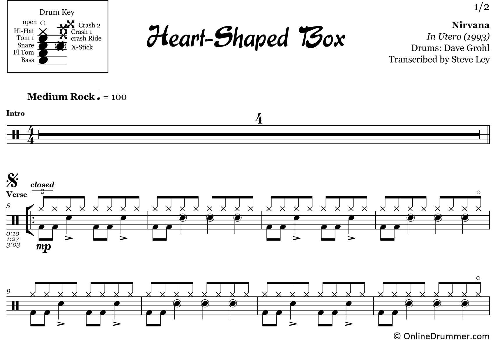 Heart-Shaped Box - Nirvana - Drum Sheet Music