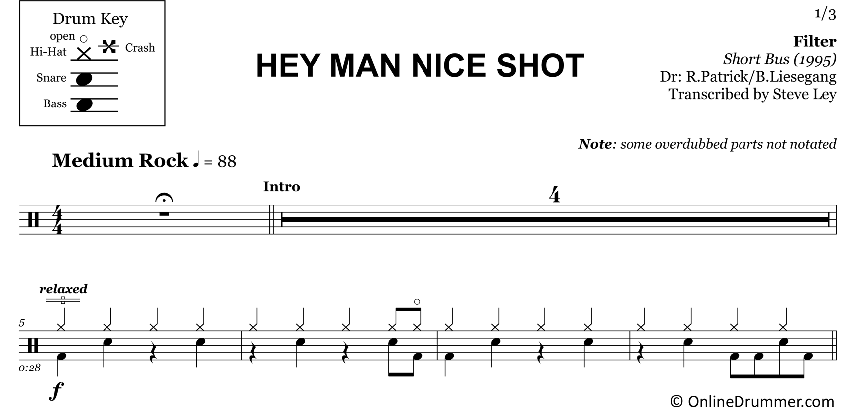 Hey Man Nice Shot - Filter - Drum Sheet Music